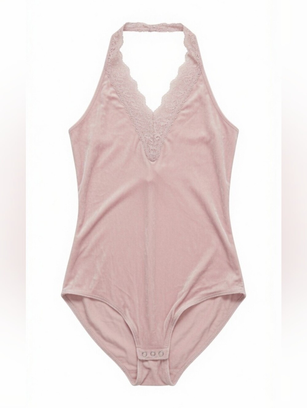 American Eagle AEO First Essentials Lace Trim Halter Bodysuit Pink Large NWT